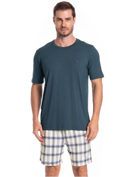 Pijama Masculino Curto Blue Tombini Branco - Imagem 1
