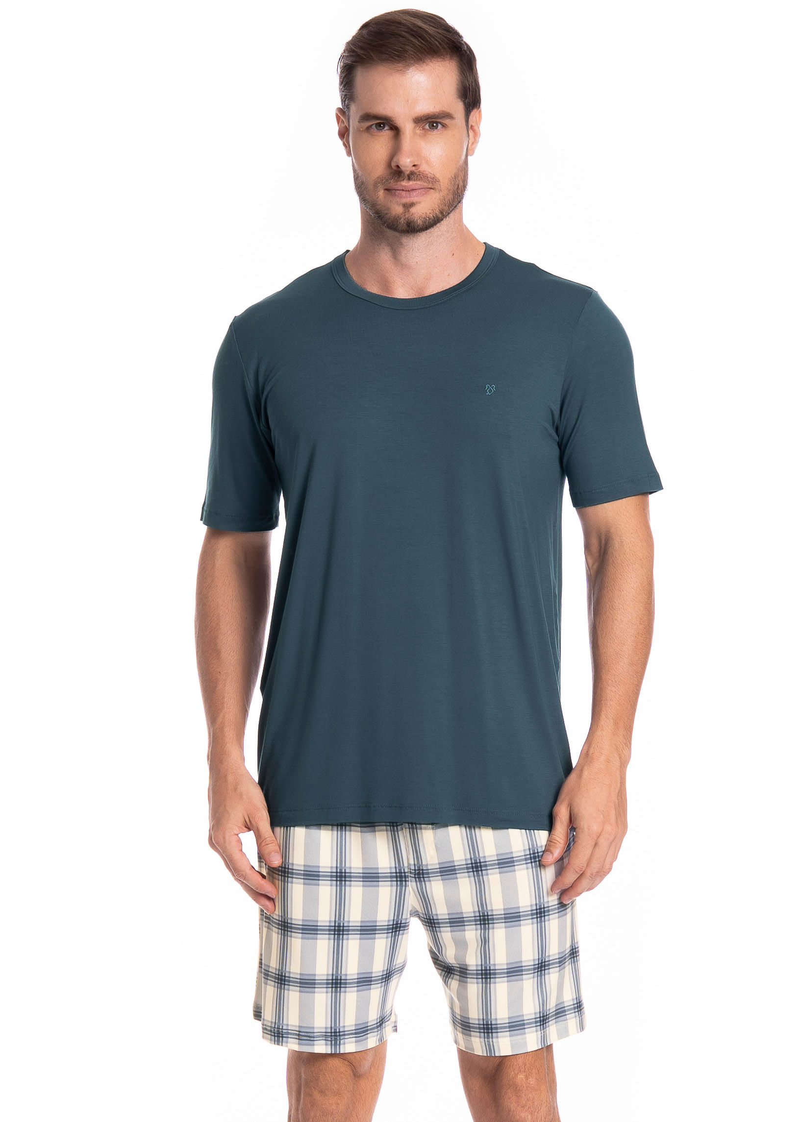 Pijama Masculino Curto Blue Tombini Branco - Imagem 1