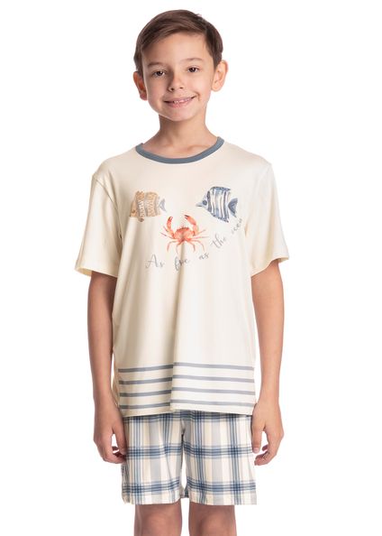 Pijama Infantil Unissex Curto Blue Branco - Imagem 1