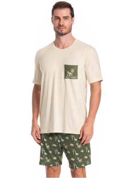 Pijama Masculino Curto Dino Tombini Verde - Imagem 1