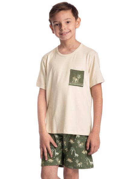 Pijama Infantil Masculino Curto Dino Verde - Imagem 1