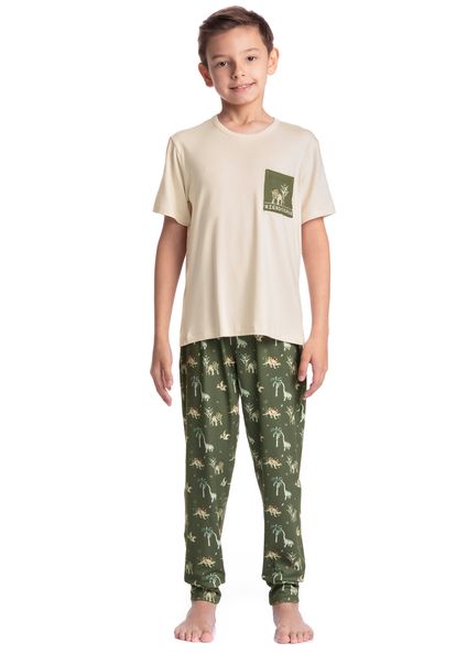 Pijama Infantil Longo Manga Curta Dino Verde - Imagem 1