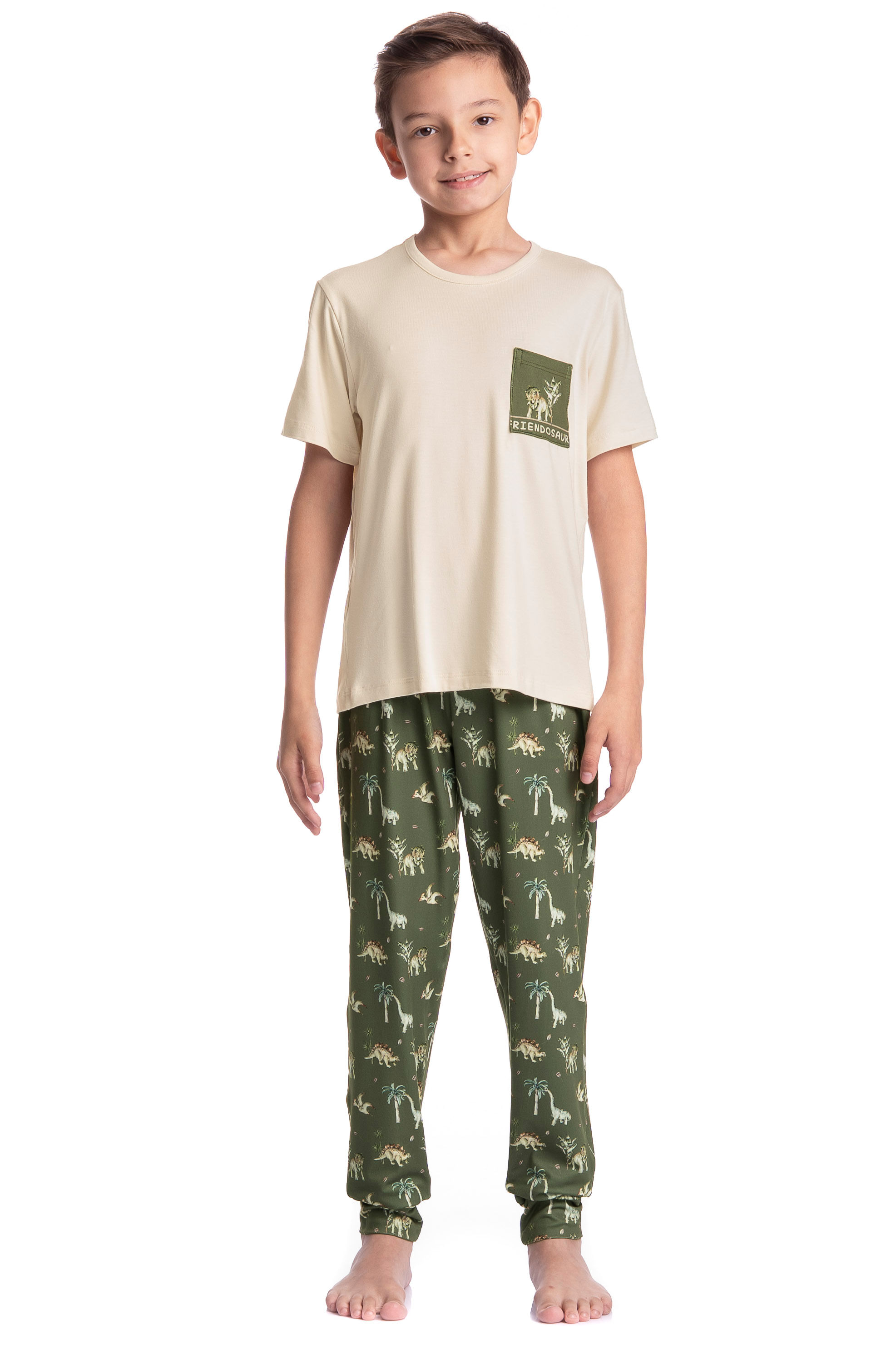 Pijama Infantil Longo Manga Curta Dino - Imagem 1