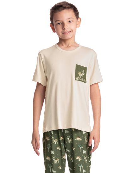 Pijama Infantil Longo Manga Curta Dino - Imagem 3 - Desktop