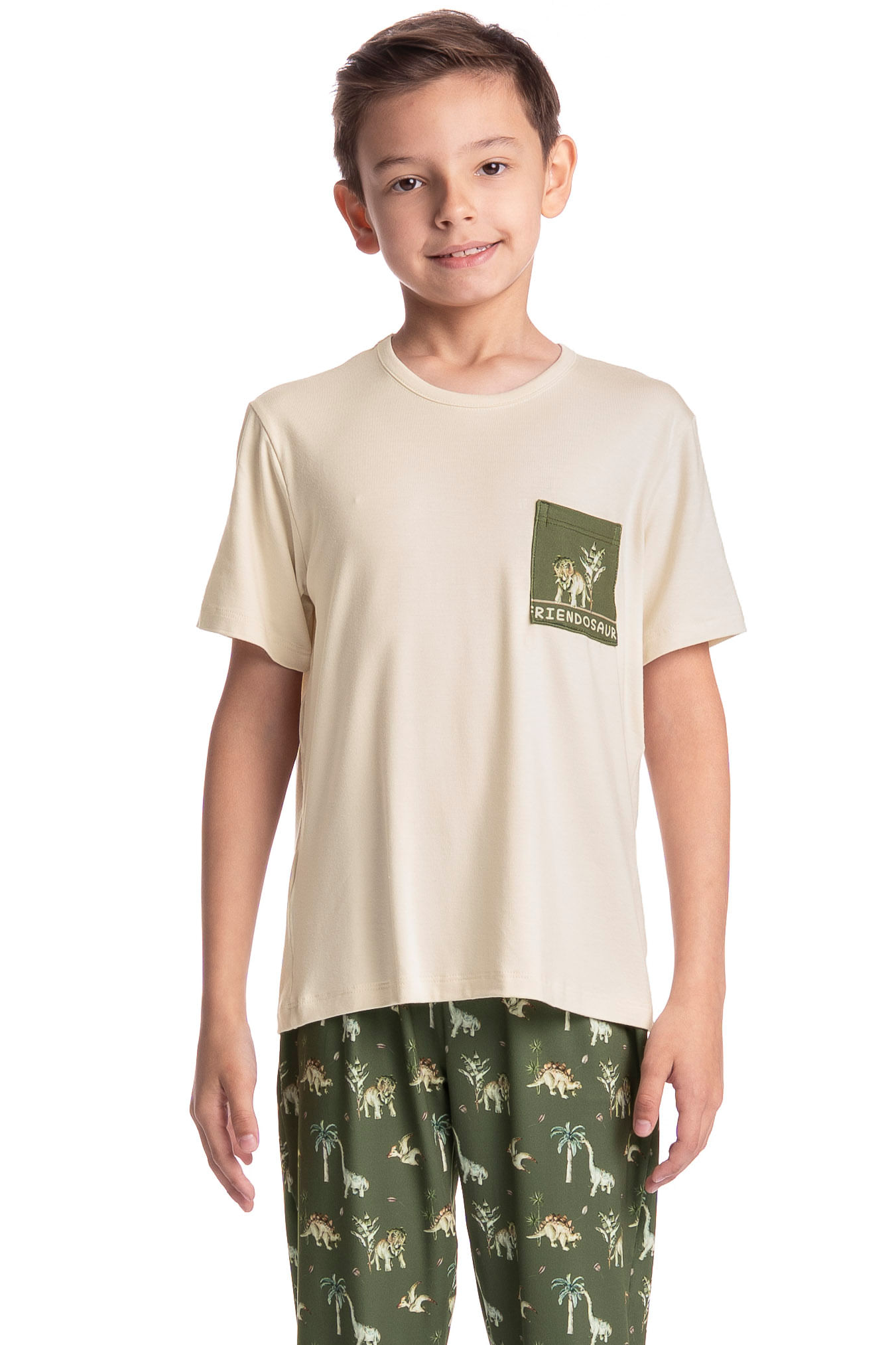 Pijama Infantil Longo Manga Curta Dino - Imagem 3 - Mobile