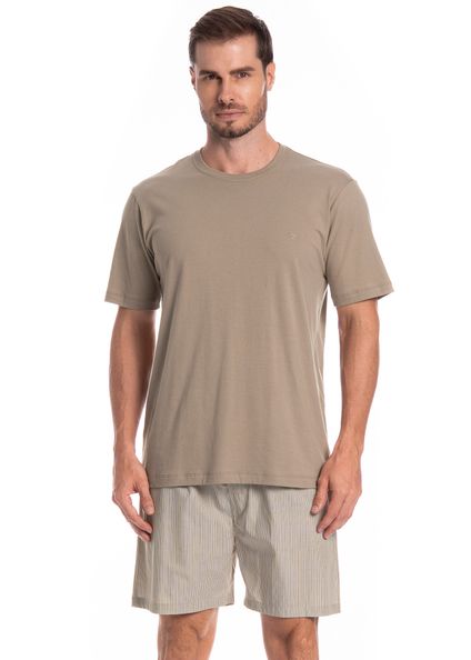 Pijama Masculino Curto Lorenzo Tombini Bege - Imagem 1