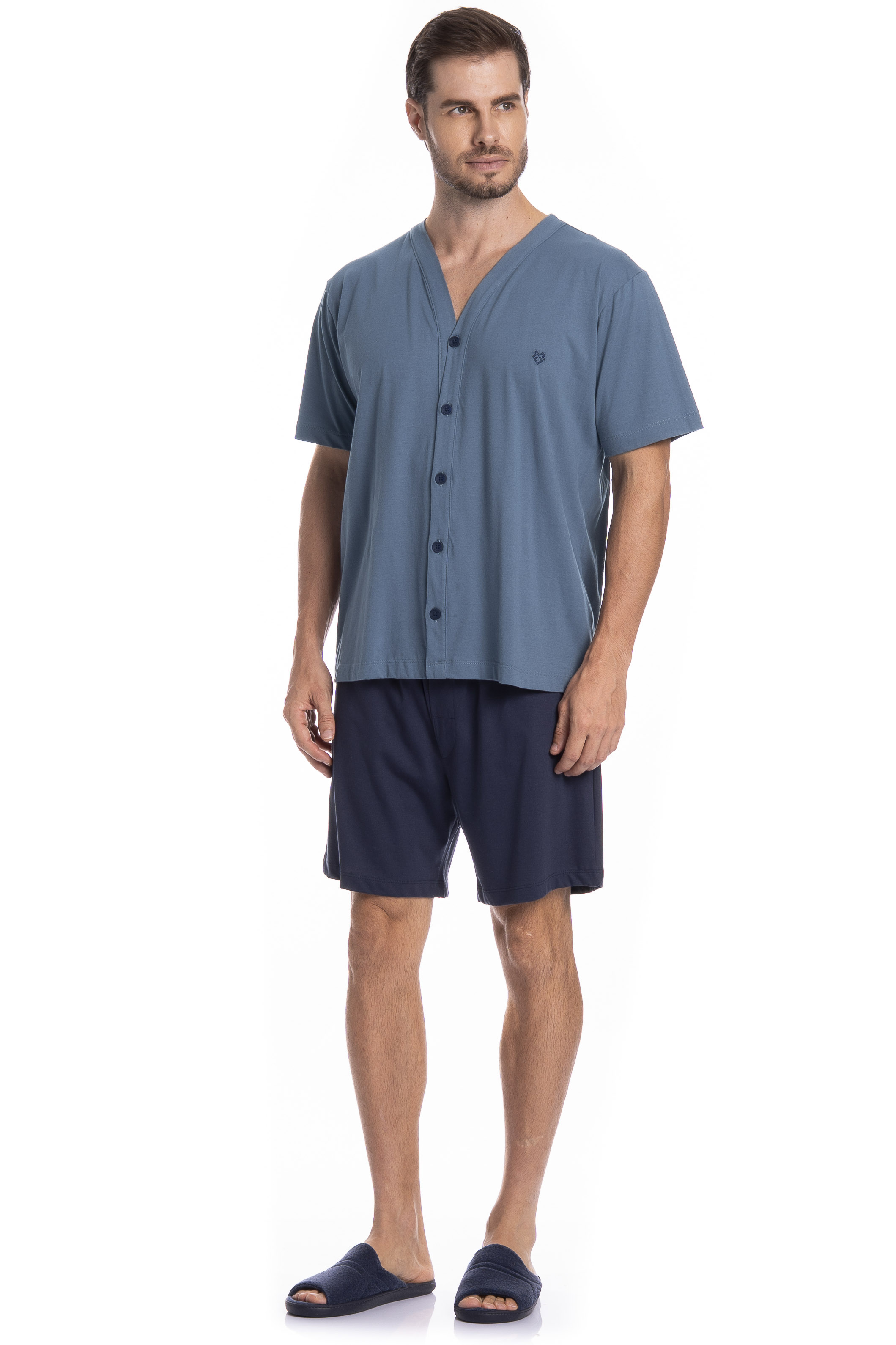 Pijama Masculino Curto Abotoado André - Imagem 3 - Mobile
