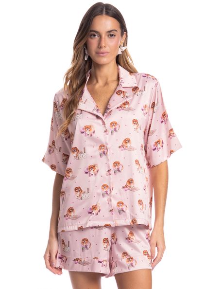Pijama Feminino Curto Americano Lyla Pilates Rosa-3 - Imagem 1