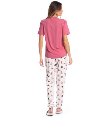 Pijama Feminino Longo Manga Curta Cats Yoga - Imagem 2 - Mobile