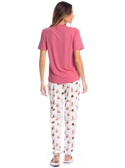 Pijama Feminino Longo Manga Curta Cats Yoga - Imagem 2 - Desktop