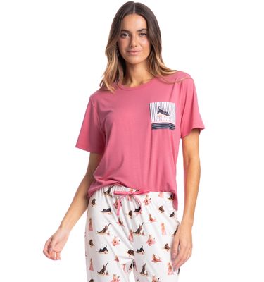 Pijama Feminino Longo Manga Curta Cats Yoga - Imagem 3 - Mobile