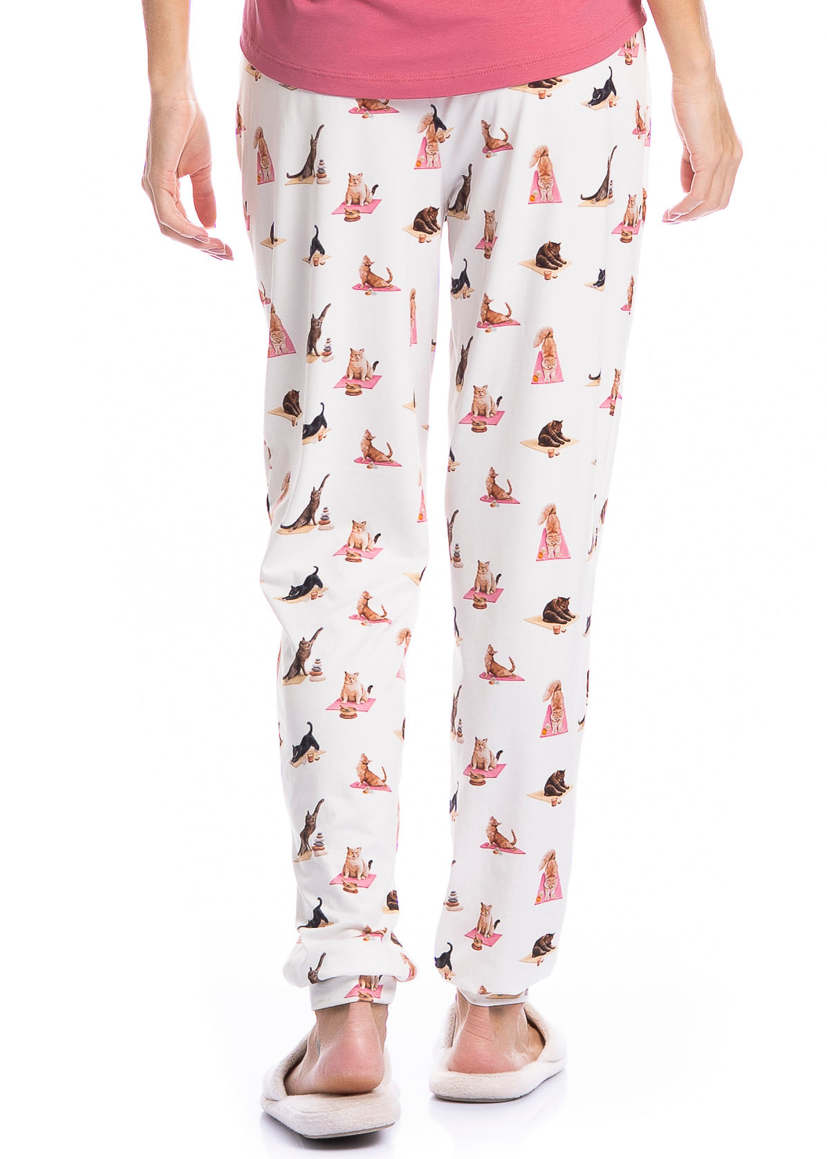 Pijama Feminino Longo Manga Curta Cats Yoga - Imagem 4 - Mobile