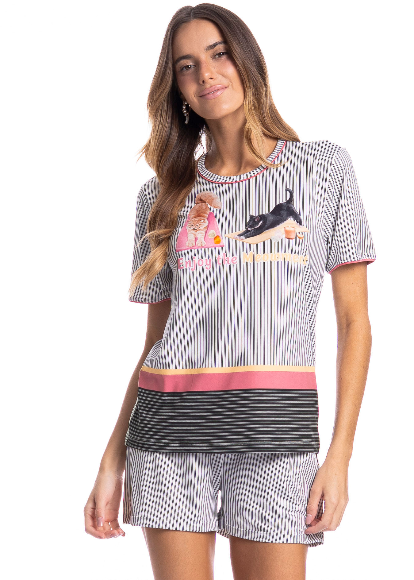 Pijama Feminino Curto Cats Yoga - Imagem 1