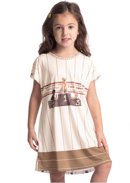 Camisão Feminino Infantil Curto Dogs Running Bege - Imagem 1