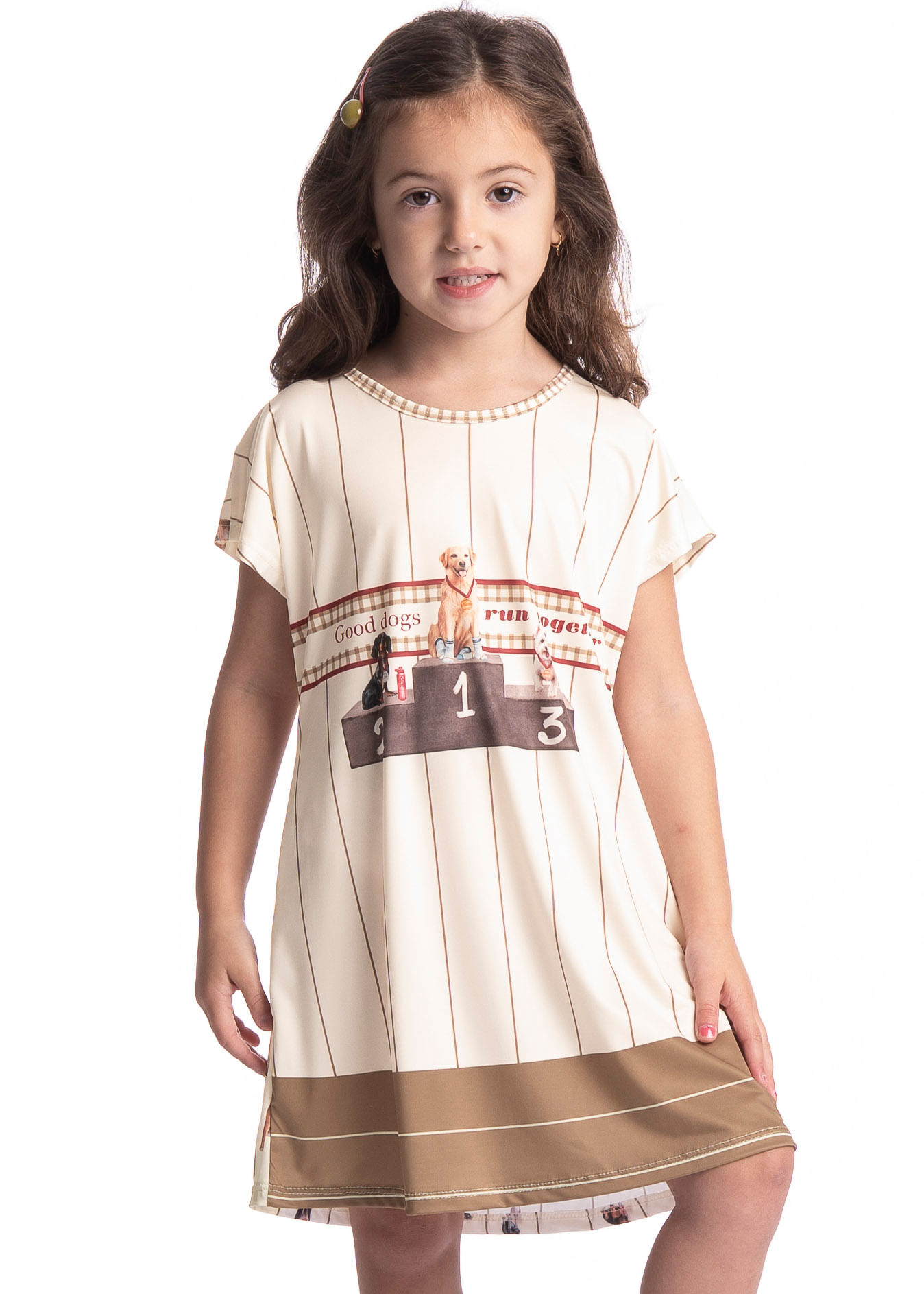 Camisão Feminino Infantil Curto Dogs Running Bege - Imagem 1