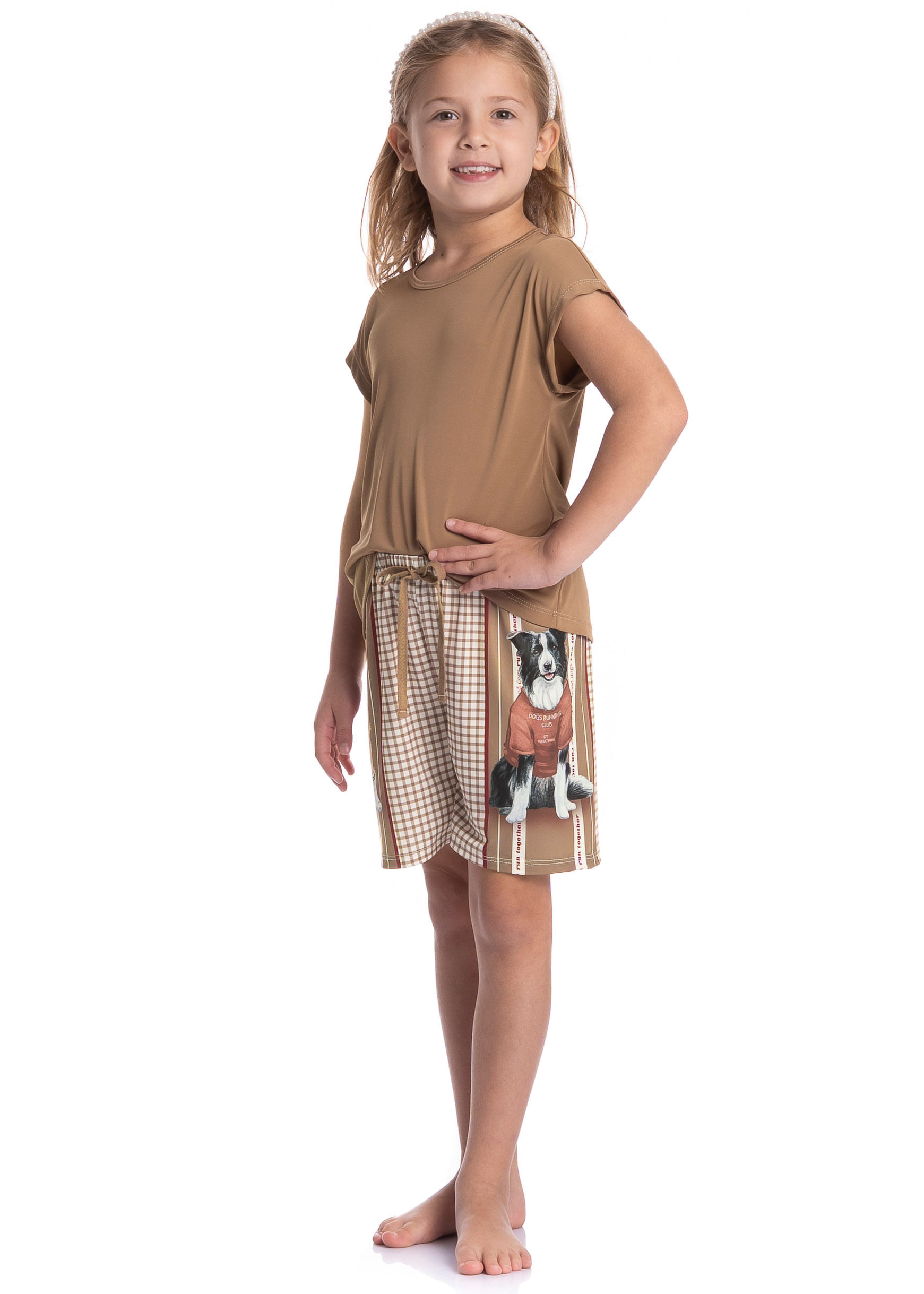 Pijama Infantil Feminino Curto Dogs Running - Imagem 3 - Mobile