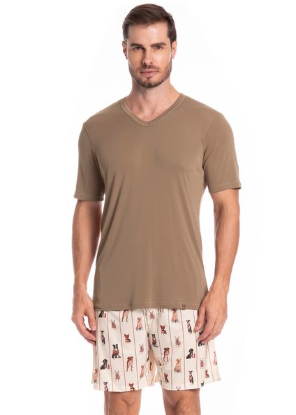 Pijama Masculino Curto Dogs Running Bege - Imagem 1
