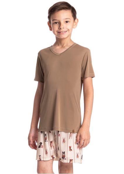 Pijama Infantil Masculino Curto Dogs Running Bege - Imagem 1