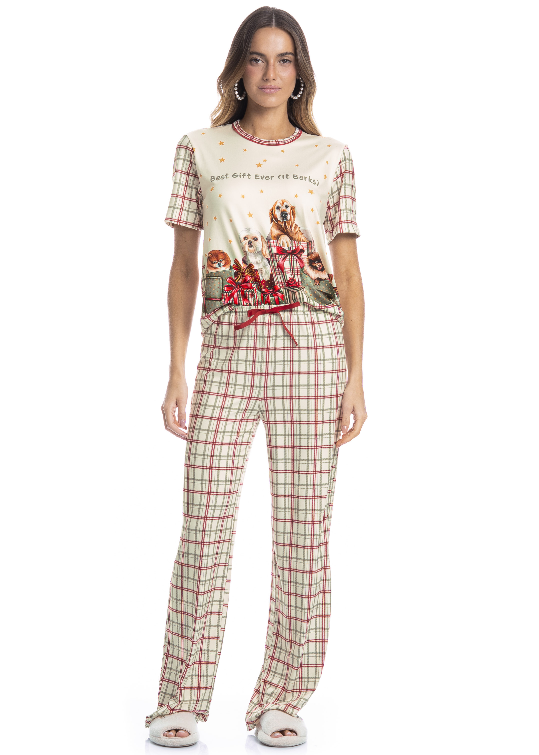 Pijama Feminino Longo Manga Curta Jolly - Imagem 1