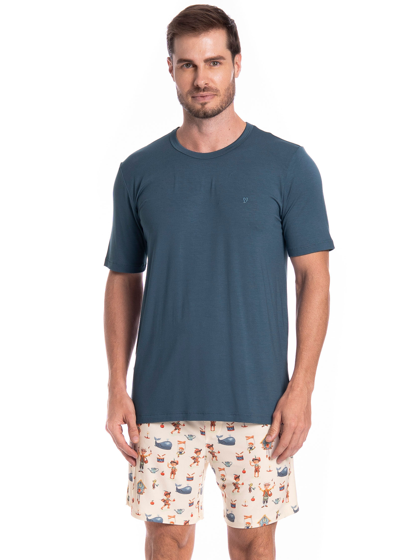 Pijama Masculino Curto Pinóquio Tombini - Imagem 1