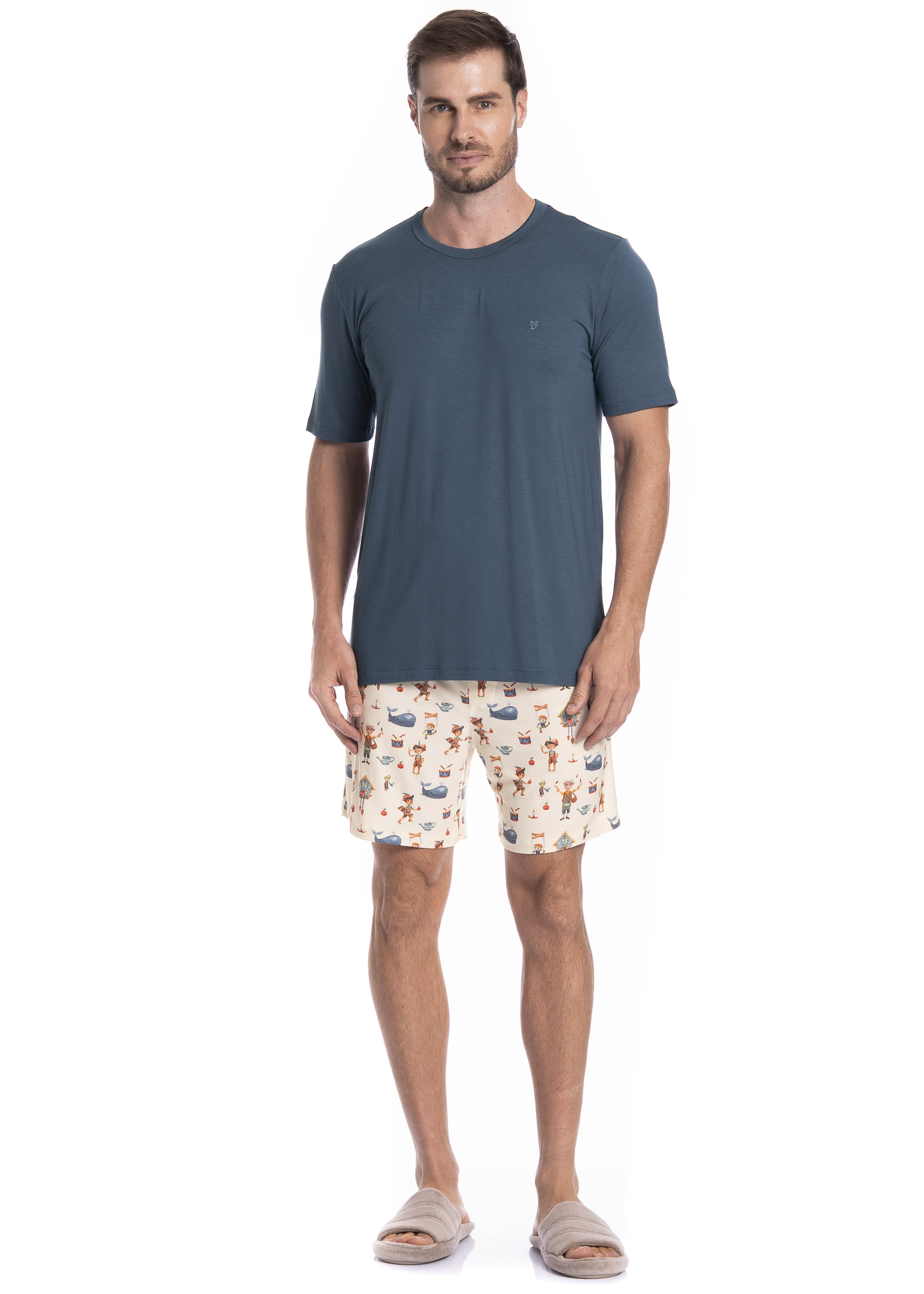 Pijama Masculino Curto Pinóquio Tombini - Imagem 3 - Mobile