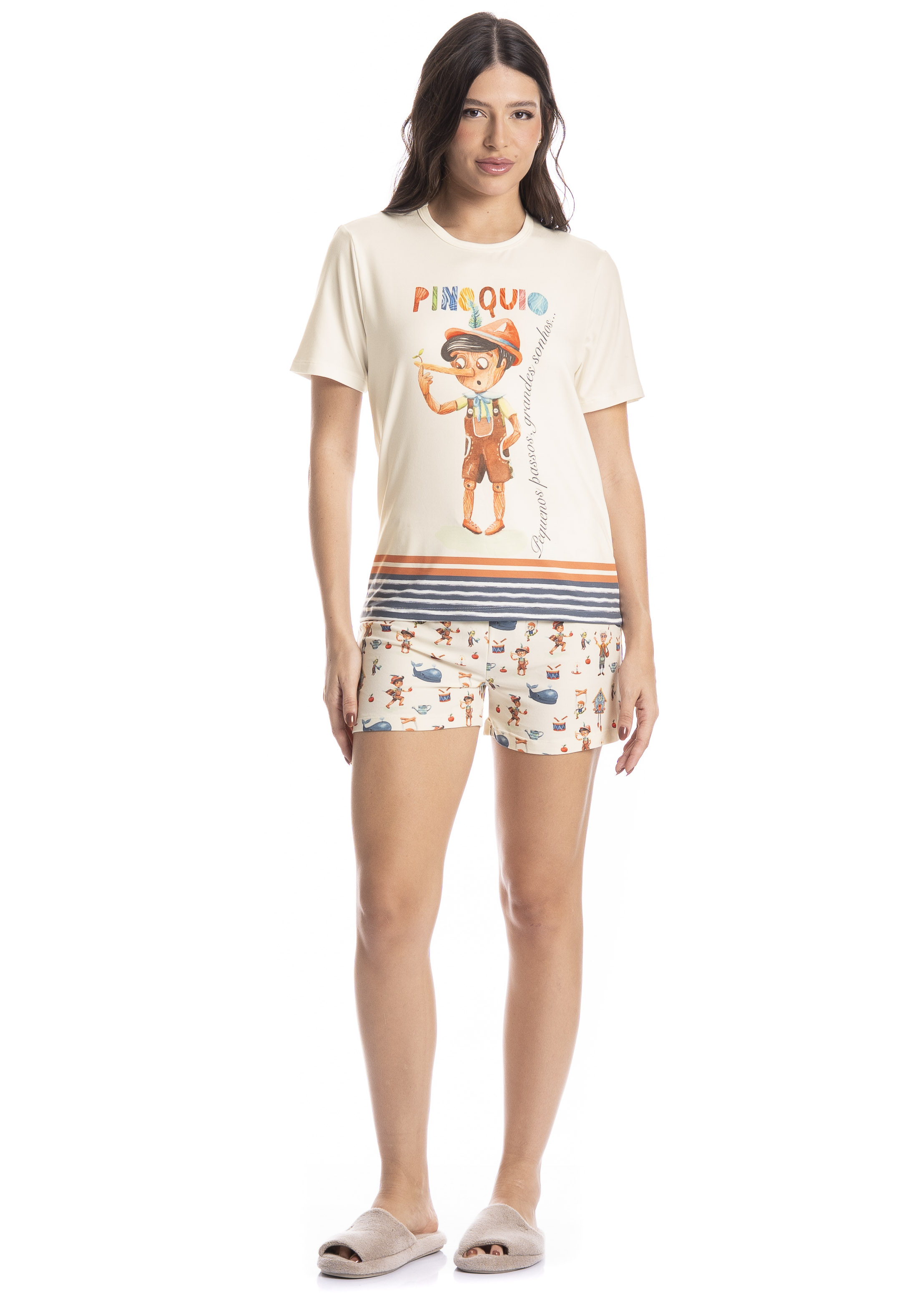 Pijama Feminino Curto Pinóquio - Imagem 3 - Mobile