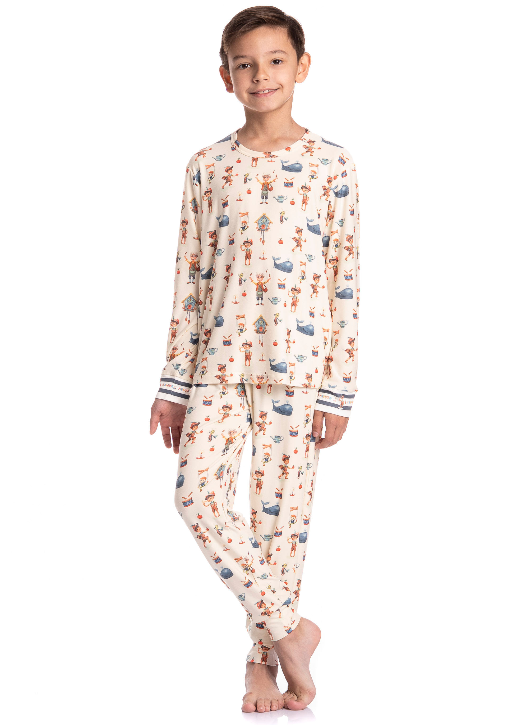 Pijama Infantil Longo Pinóquio Branco - Imagem 1