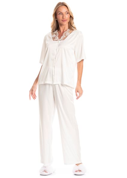 Pijama Americano Feminino Longo Zoe Branco - Imagem 1