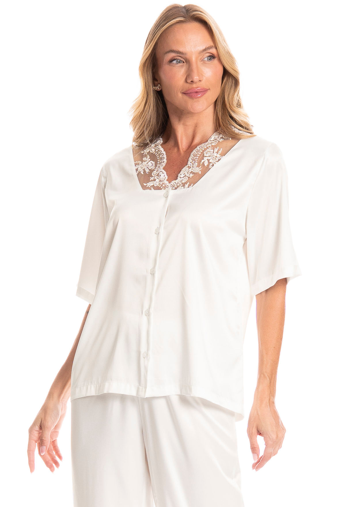 Pijama Americano Feminino Longo Zoe - Imagem 3 - Mobile