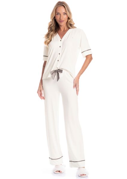Pijama Americano Longo Manga Curta Sublime Branco - Imagem 1