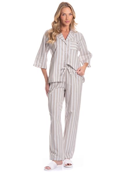 Pijama Americano Feminino Longo Beatriz Bege - Imagem 1