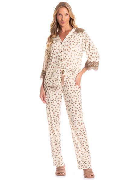 Pijama Americano Feminino Longo Luli Marrom - Imagem 1