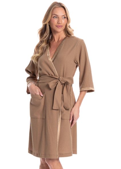 Robe Curto Feminino Piquet Marrom - Imagem 1