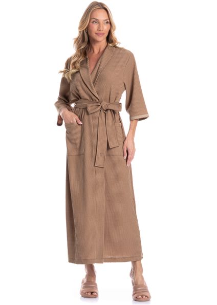 Robe Feminino Midi Piquet Marrom - Imagem 1