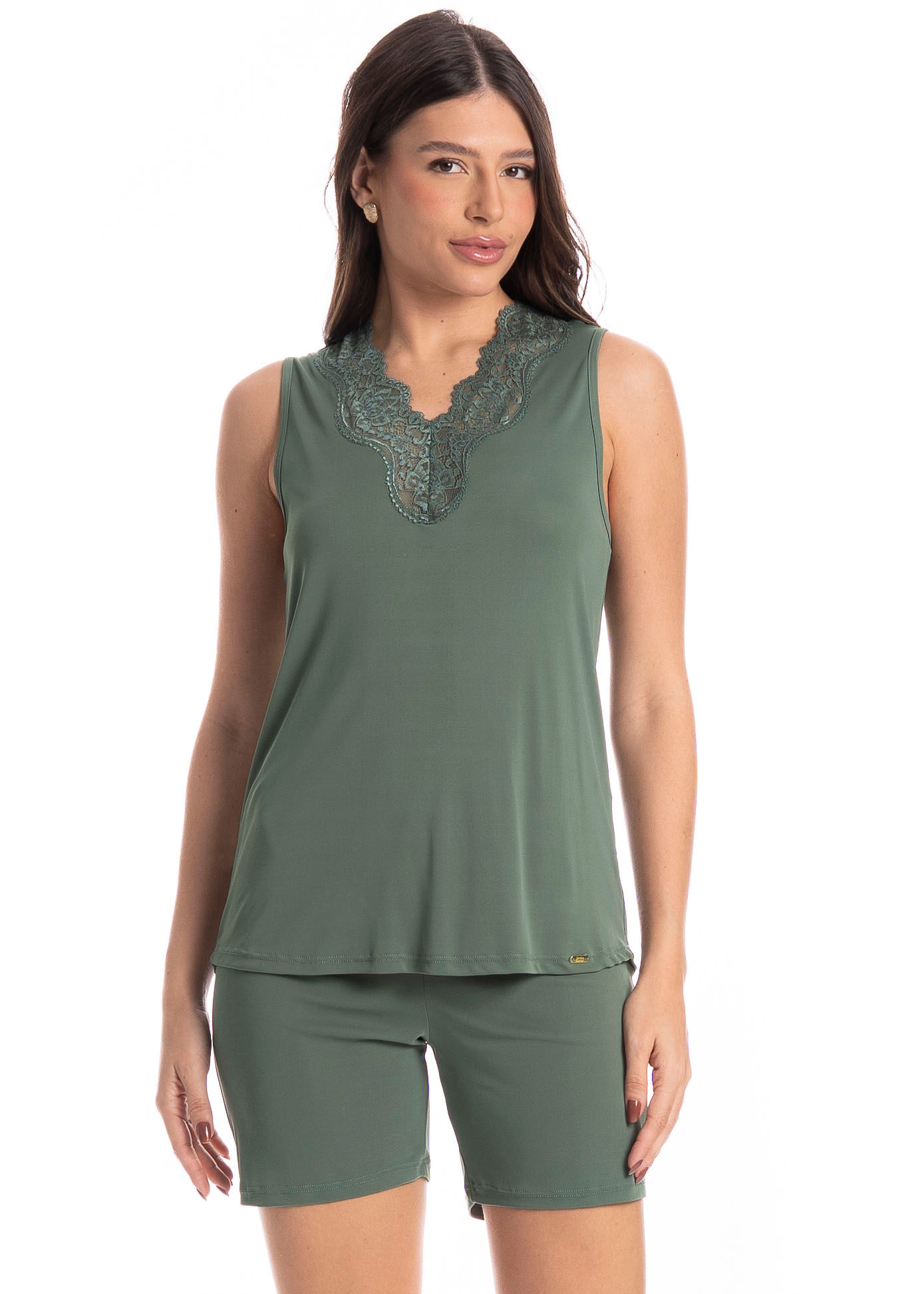 Pijama Feminino Shortão Regata Biba Verde - Imagem 1
