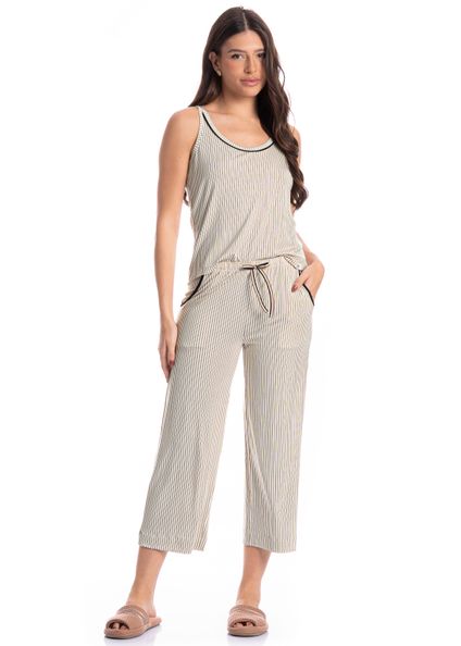 Pijama Feminino Capri Com Bolso Ginger Marrom - Imagem 1