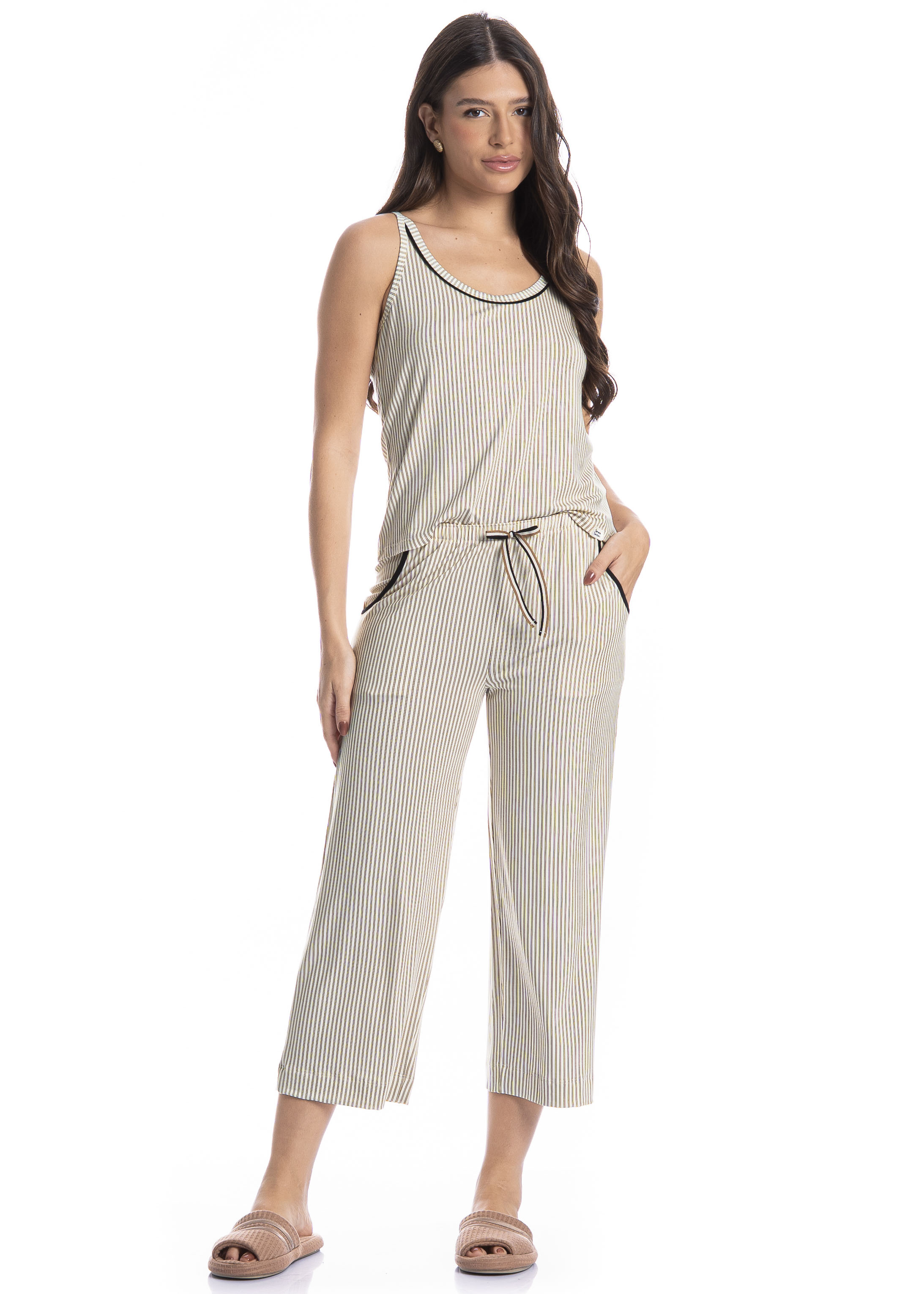 Pijama Feminino Capri Com Bolso Ginger - Imagem 1