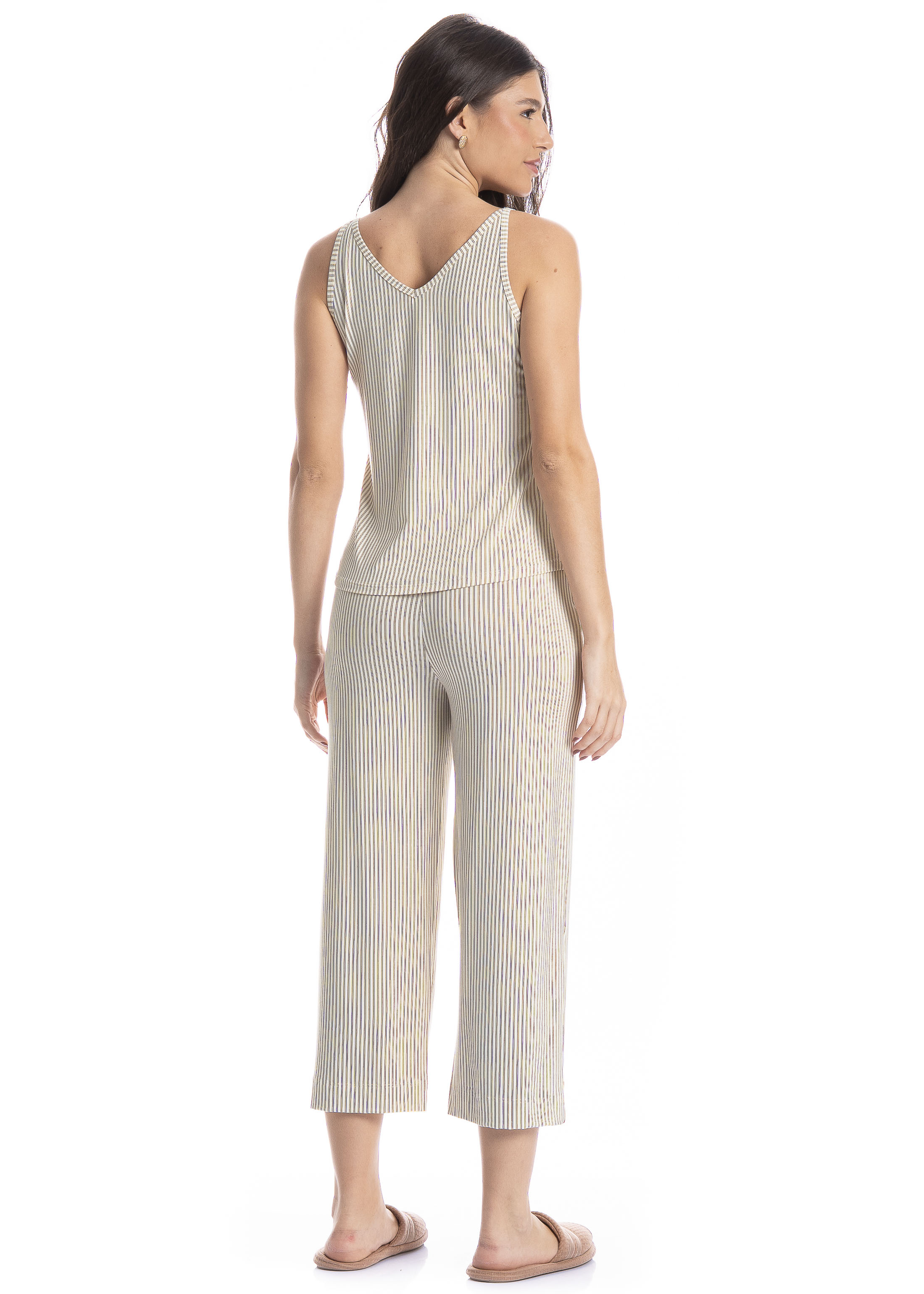 Pijama Feminino Capri Com Bolso Ginger Marrom - Imagem 2