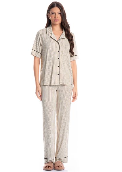 Pijama Americano Feminino Longo Manga Curta Ginger Marrom - Imagem 1
