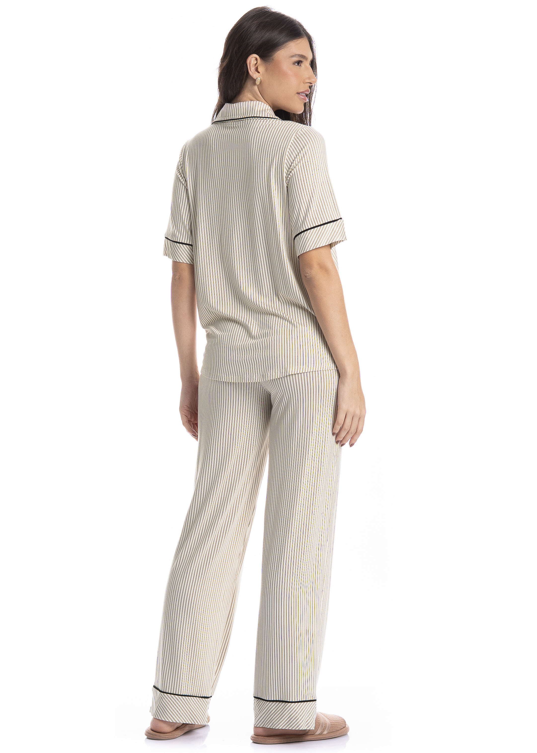 Pijama Americano Feminino Longo Manga Curta Ginger - Imagem 2 - Mobile
