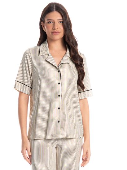 Pijama Americano Feminino Longo Manga Curta Ginger - Imagem 3 - Desktop
