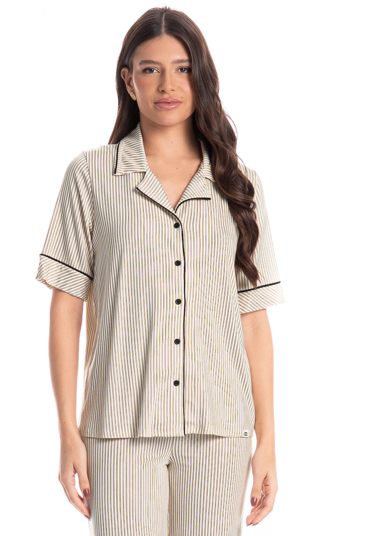 Pijama Americano Feminino Longo Manga Curta Ginger - Imagem 3 - Mobile