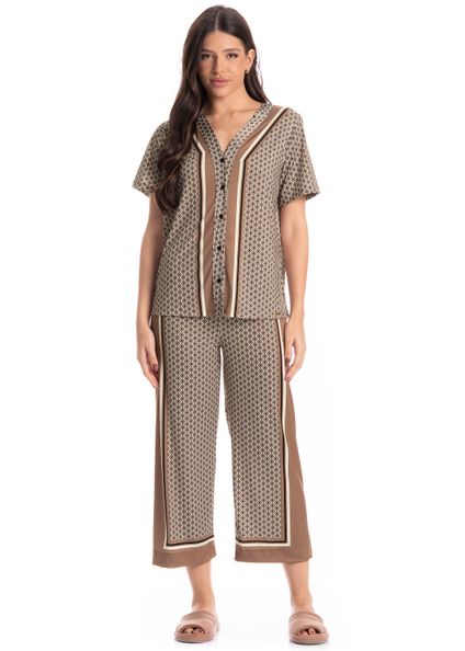 Pijama Americano Capri Feminino Geometric Preto - Imagem 1