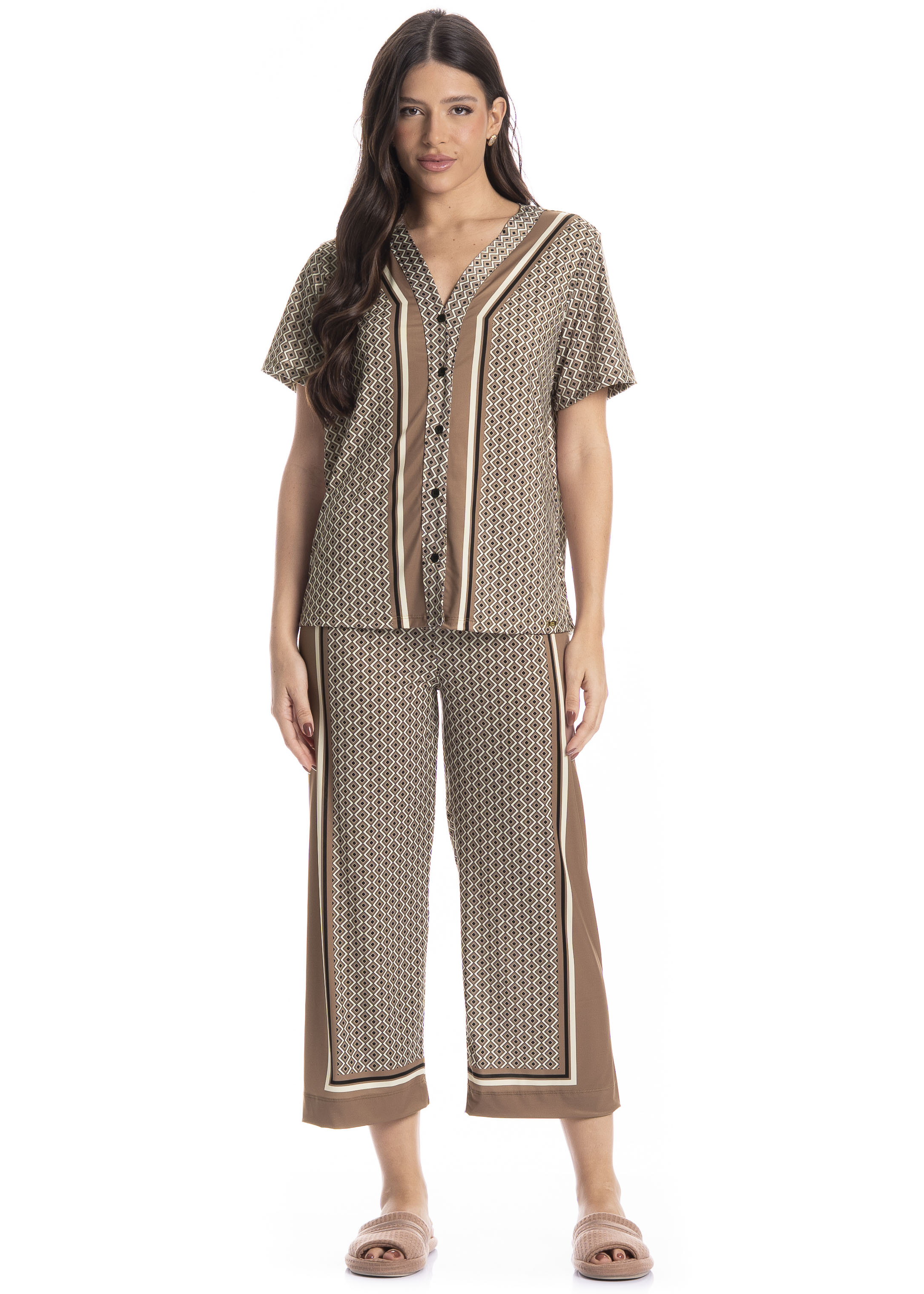 Pijama Americano Capri Feminino Geometric - Imagem 1