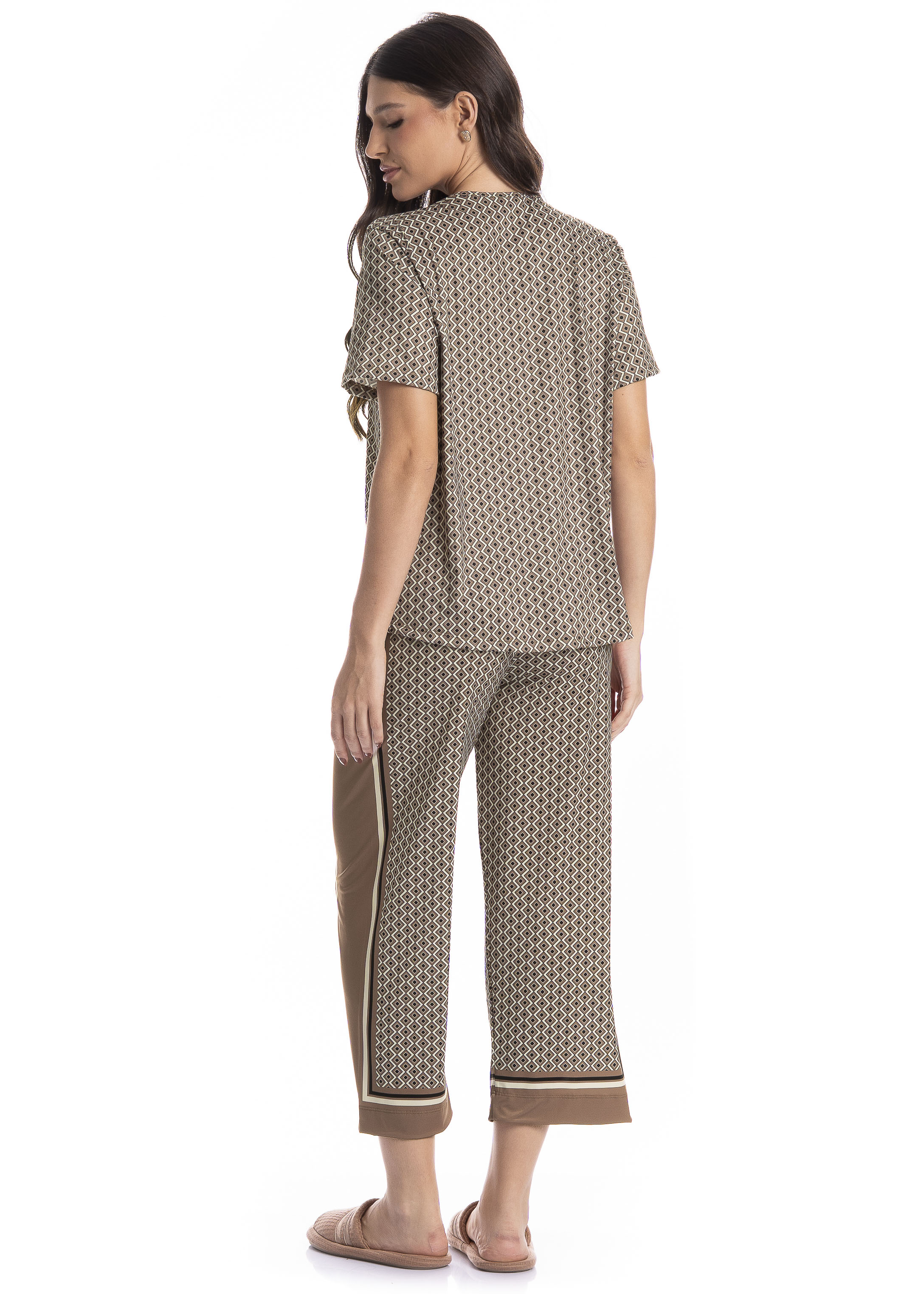 Pijama Americano Capri Feminino Geometric Preto - Imagem 2