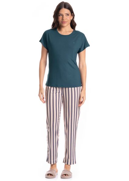 Pijama Feminino Cropped Milena Azul-marinho - Imagem 1