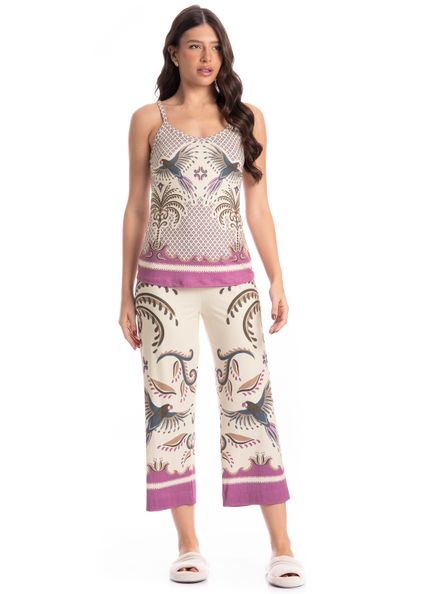 Pijama Feminino Capri Tropical Branco - Imagem 1