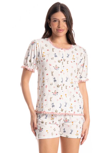 Pijama Americano Curto Feminino Romantic Branco - Imagem 1