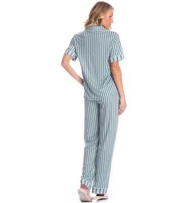 Pijama Americano Feminino Longo Manga Curta Listra - Imagem 2 - Mobile