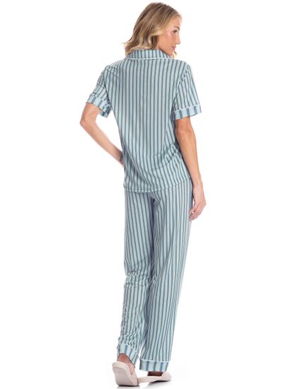 Pijama Americano Feminino Longo Manga Curta Listra - Imagem 2 - Desktop